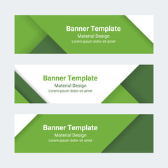 Wall Mural - Material design banners. Set of modern colorful horizontal vector banners. Green and white page headers. Can be used as a trendy business template or in a web design. Vector illustration.