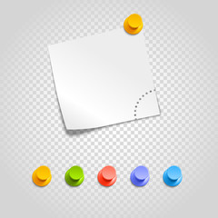 Poster - Color pins and paperclip isolated on transparent. Different pins