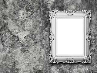 Wall Mural - Blank Baroque picture frame on gray old concrete wall background