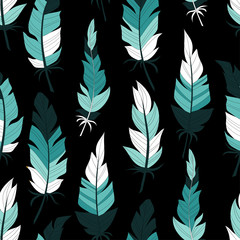  Seamless background vintage colored feathers. Pattern.