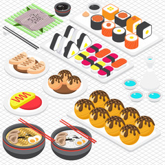Wall Mural - illustration of info graphic japanese food concept in isometric 3d graphic