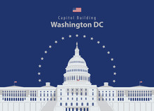 Vector Illustration Capitol Building In Washington DC