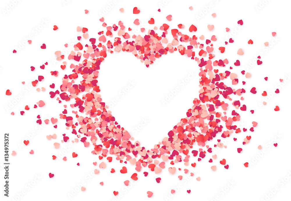 Heart shape vector pink confetti splash with white heart hole - obrazy, fototapety, plakaty 