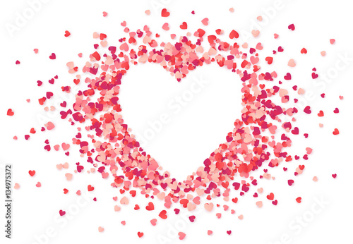 Fotografie, Obraz Heart shape vector pink confetti splash with white heart hole