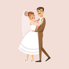 Canvas Print - Old-school Newlyweds Dancing At The Wedding Party Scene