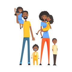 Sticker - Big Family With Parents And Four Kids,Part Of Family Members Series Of Cartoon Characters