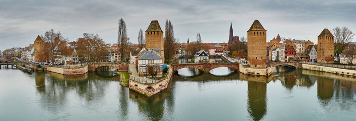 Scenic panorama of historical center of Strasbourg, France