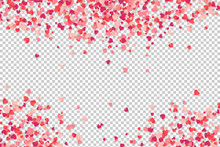 Heart Shape Pink And Red Confetti Vector Frame Isolated On Transparency Grid