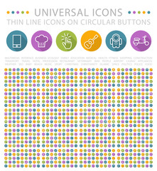 Poster - Set of Elegant Universal WhiteMinimalistic Thin Line Icons on Circular Colored Buttons on White Background.