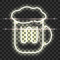 Wall Mural - glowing neon bar sign in form of beer mug isolated on transparent background. shining and glowing ne