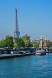 Fototapeta Paryż - Seine River Embankments and Alexandre III bridge. Paris, France.