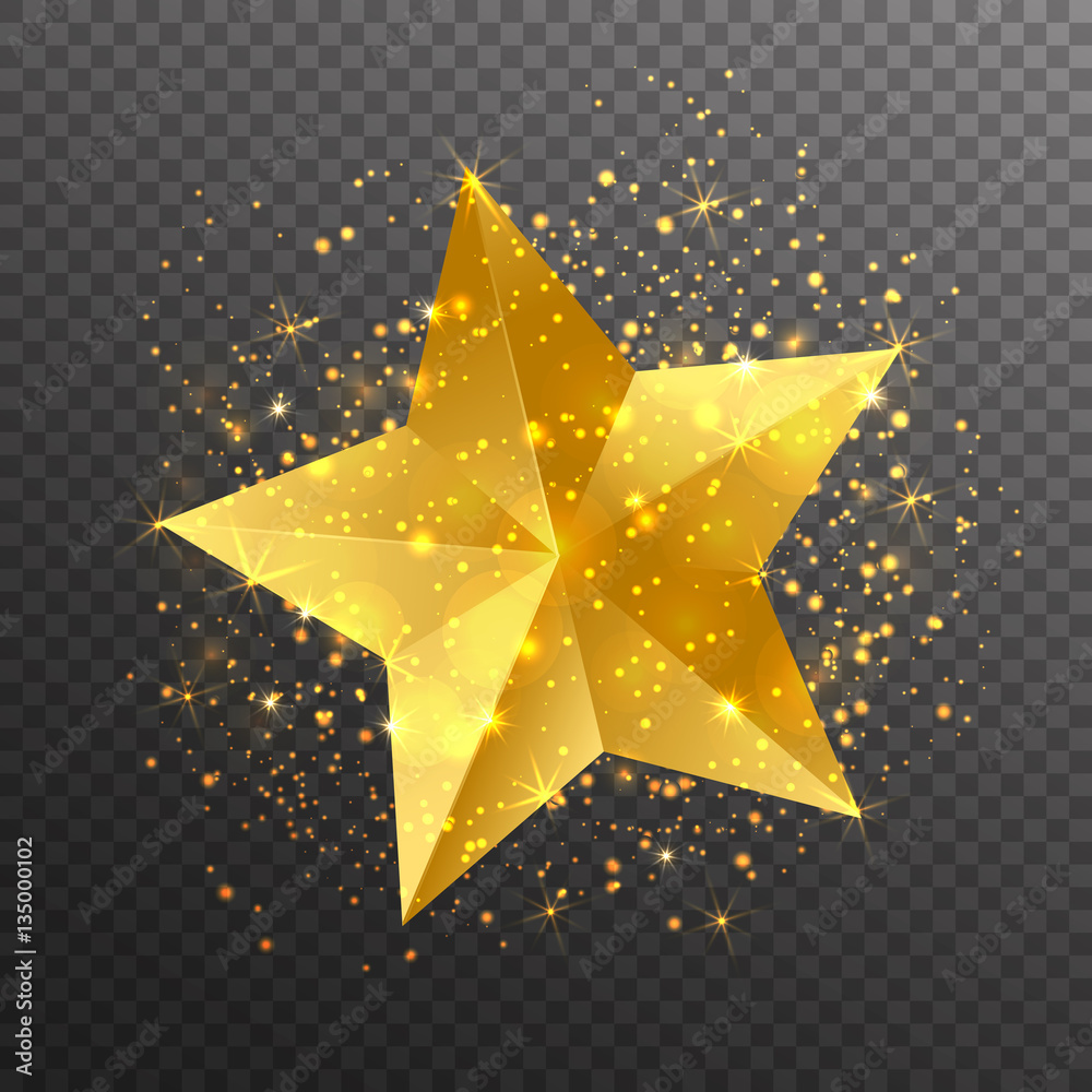 Gold star with lights sparkles on transparent background. Vector ...