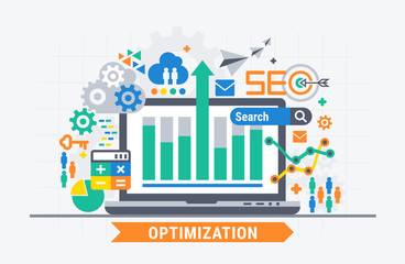 Fototapete - seo optimization. flat illustration analytics design.