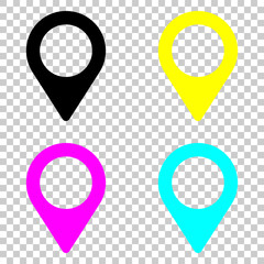 Poster - Map label icon. Colored set of cmyk icons on transparent background.