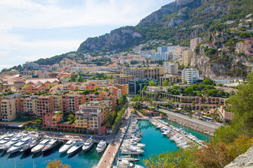 Wall Mural - Monaco, Monte Carlo. View of the marina with luxury yachts and residential development