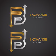 Letter B logo design template Gold and Silver color. Arrow creative sign