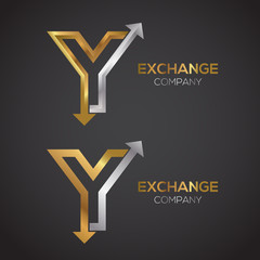 Letter Y logo design template Gold and Silver color. Arrow creative sign