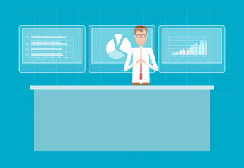 Poster - business man analyze  report graph profit growth with infographic chart on monitor and  business planning concept
