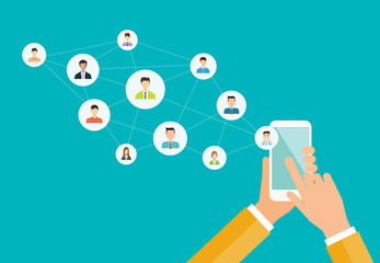 business social network on mobile concept and people business communication connection concept
