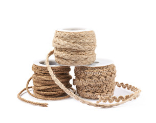Wall Mural - Pile of rope bobbins isolated