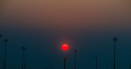 Wall Mural - Beautiful Nature Egg Yolk Sunrise with colourful sky environment