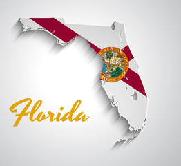 Map of Florida . Abstract vector paper map with state flag