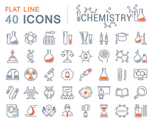 Sticker - Set Vector Flat Line Icons Chemistry