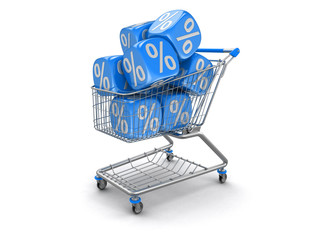 Wall Mural - Shopping Cart and Dices with percent sign. Image with clipping path 