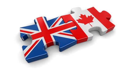 Poster - UK and Canadian puzzle from flags. Image with clipping path