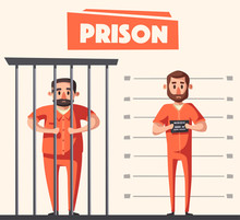 Prison With Prisoner. Character Design. Cartoon Vector Illustration