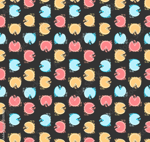 Fotografie, Obraz Retro seamless pattern with multi color circles in vector on dark isolated background