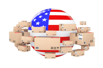 Aufkleber - Global Shipping and Logistic Concept. Sphere with USA Flag Surro