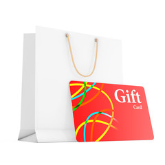 Poster - Paper Gift Bag with Gift Card. 3d Rendering
