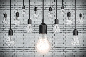 Aufkleber - Ideas Concept. Many Light Bulbs. 3d Rendering