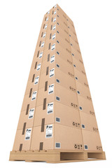 Aufkleber - Logistics concept. Cardboard boxes on wooden palette. 3d Renderi