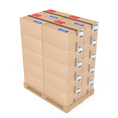 Aufkleber - Logistics concept. Cardboard boxes on wooden palette. 3d Renderi