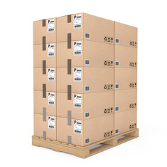 Aufkleber - Logistics concept. Cardboard boxes on wooden palette. 3d Renderi