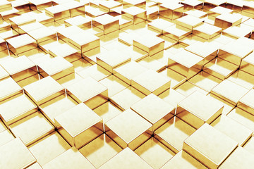 Leinwandbilder - Abstract Golden Cubes background. 3d Rendering