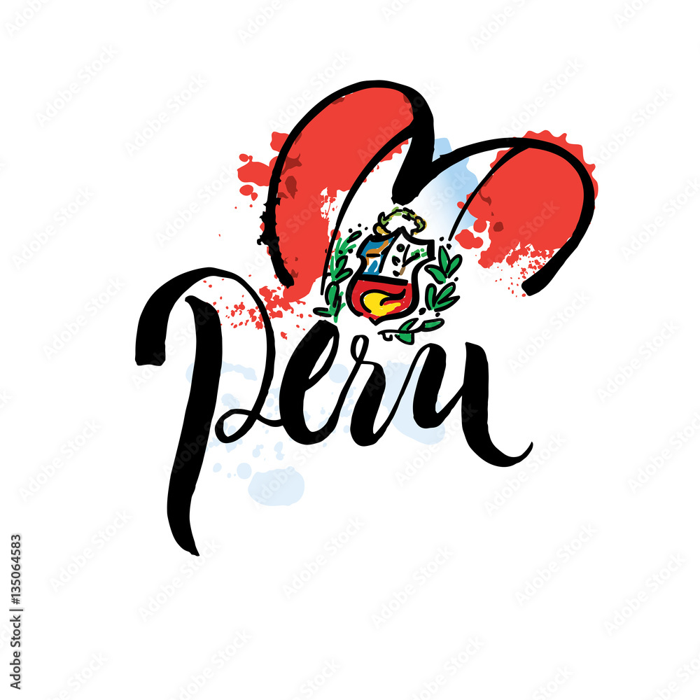 Peru hand lettering and colorful watercolor Stock Vector | Adobe Stock