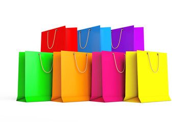 Poster - Set of Colorful Empty Shopping Bags. 3d Rendering