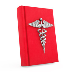 Poster - Medical Book with Silver Caduceus Symbol. 3d Rendering