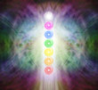 The Seven Chakra Vortexes in a Pranic Energy Field  - column of  seven chakras on a beautiful ethereal energy formation background