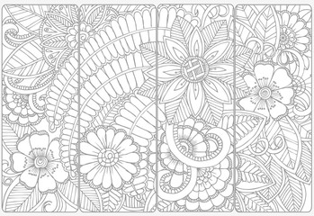 Wall Mural - Floral doodles for adult coloring book.Vector set of monochrome