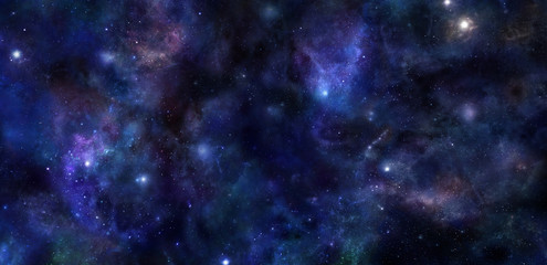 Wall Mural - deep space wide banner background - wide panel of outer space with many different stars, planets and