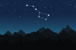 Vector illustration of Ursa Major constellation on the background of starry sky and night mountain landscape