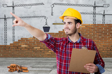 Wall Mural - builder and chief of works addressing the construction