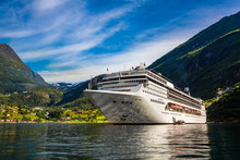 Cruise Liners On Geiranger Fjord, Norway