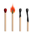 © kvector - Set of vector isolated realistic matches. New, burning and burned matches on white background.