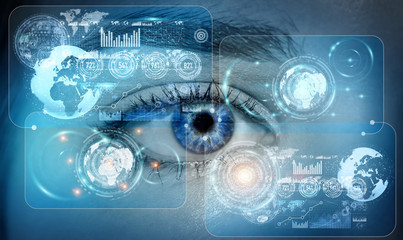 Fototapete - Close-up of woman digital eye 3D rendering