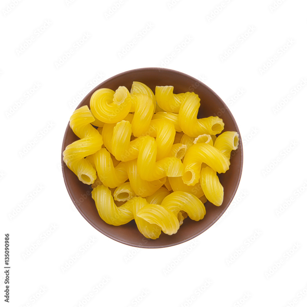 Pasta in a bowl on white background